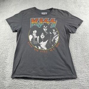 KISS Shirt Womens Large Gray Modern Rock Punk‎ Goth Graphic Band Tee Retro